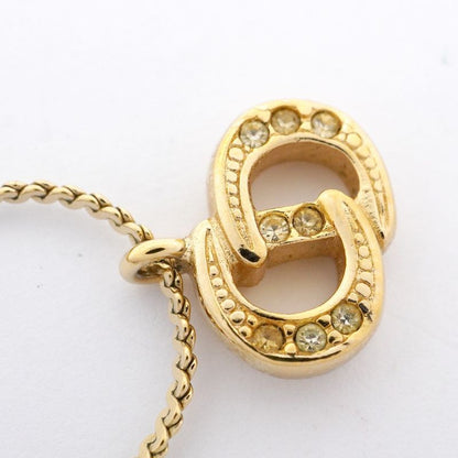 Christian Dior Necklace CD Logo GP Plated Rhinestone Gold Ladies