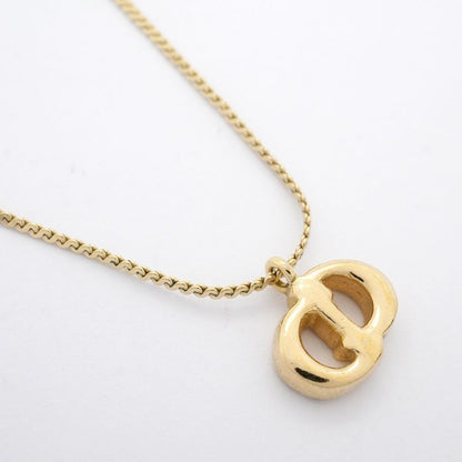 Christian Dior Necklace CD Logo GP Plated Rhinestone Gold Ladies