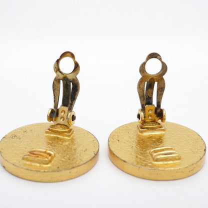 Chanel Earrings Coco Mark Round Shape Circle GP Plated Gold Red Ladies