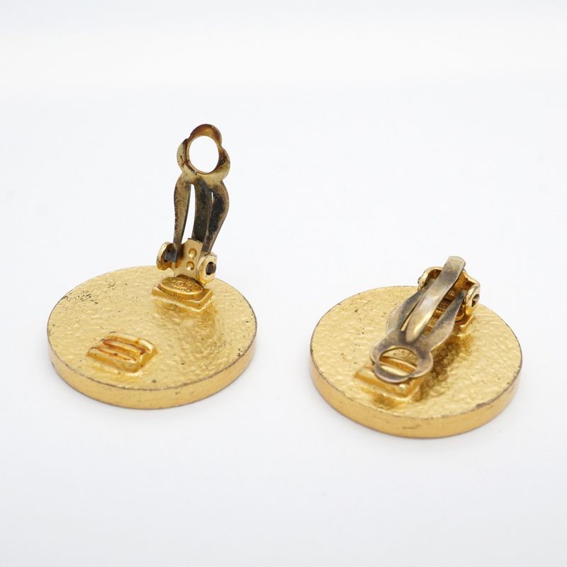 Chanel Earrings Coco Mark Round Shape Circle GP Plated Gold Red Ladies