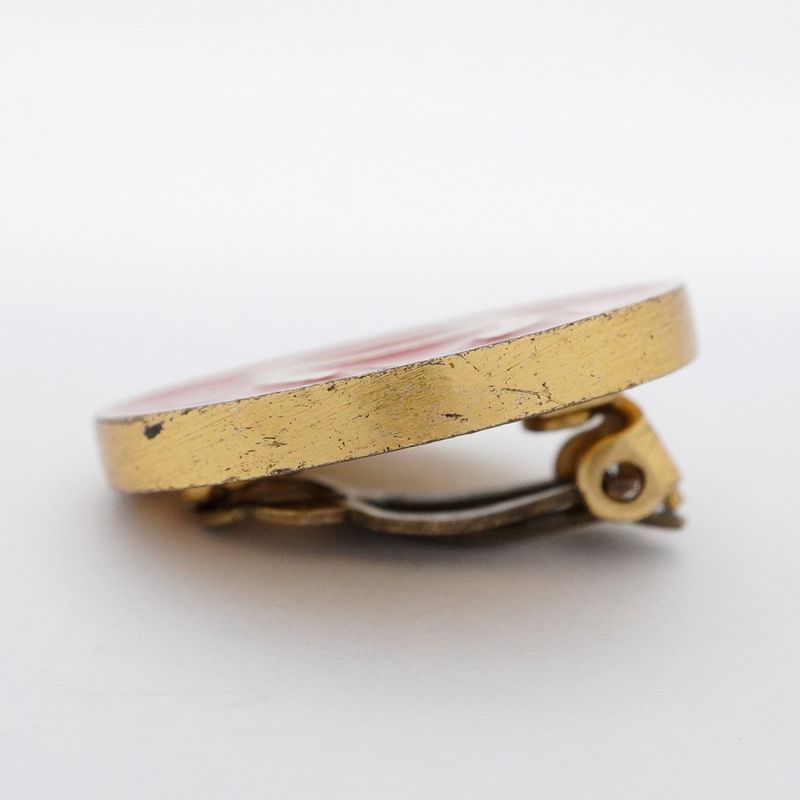 Chanel Earrings Coco Mark Round Shape Circle GP Plated Gold Red Ladies