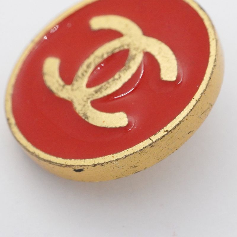 Chanel Earrings Coco Mark Round Shape Circle GP Plated Gold Red Ladies