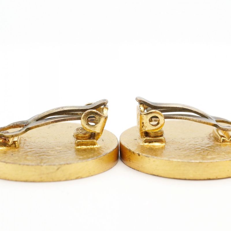 Chanel Earrings Coco Mark Round Shape Circle GP Plated Gold Red Ladies