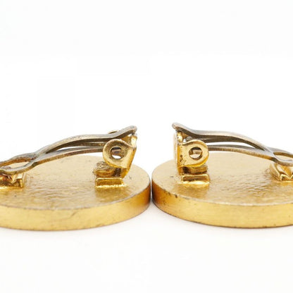 Chanel Earrings Coco Mark Round Shape Circle GP Plated Gold Red Ladies