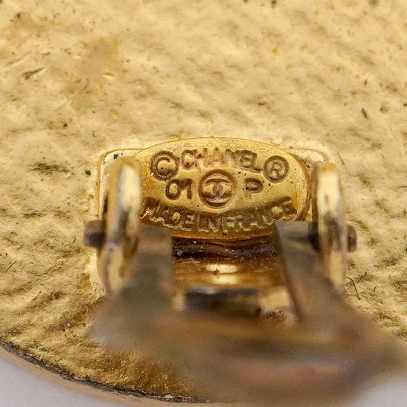 Chanel Earrings Coco Mark Round Shape Circle GP Plated Gold Red Ladies