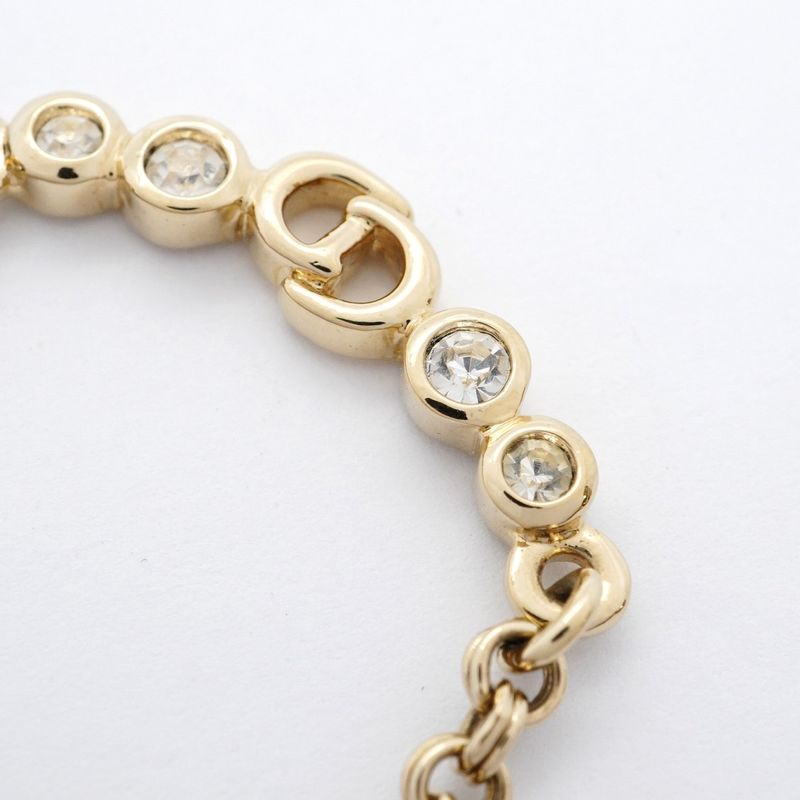 Christian Dior Necklace CD Logo GP Plated Rhinestone Gold Ladies