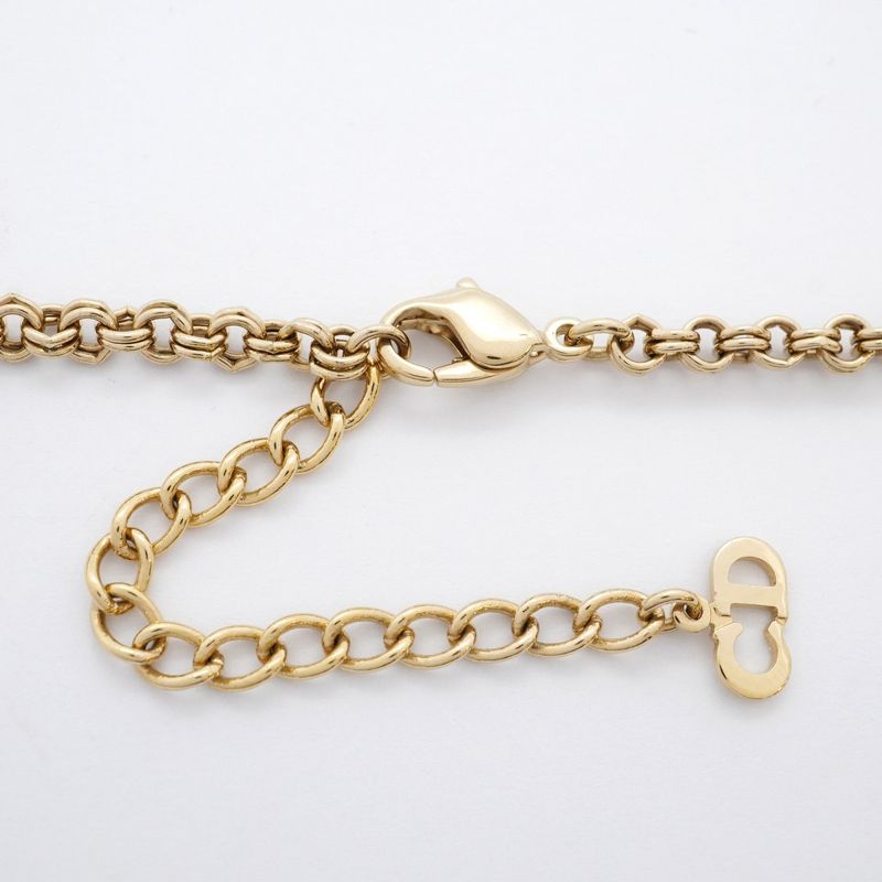 Christian Dior Necklace CD Logo GP Plated Rhinestone Gold Ladies