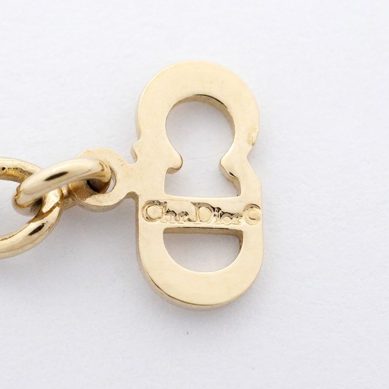 Christian Dior Necklace CD Logo GP Plated Rhinestone Gold Ladies