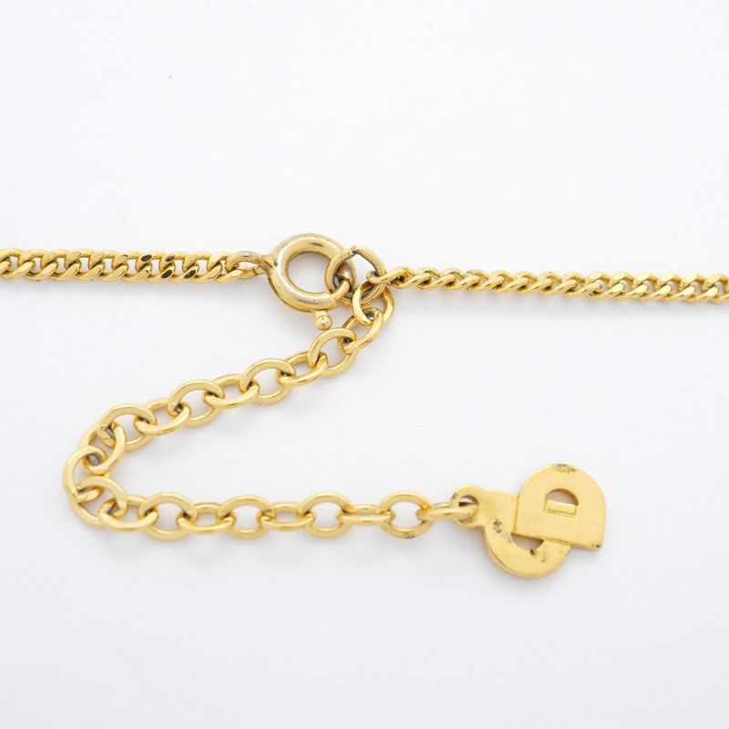 Christian Dior Necklace CD Logo GP Plated Rhinestone Gold Ladies
