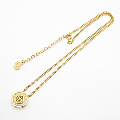 Christian Dior Necklace CD Logo GP Plated Rhinestone Gold Ladies