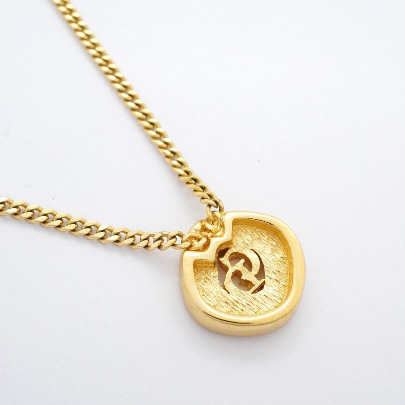 Christian Dior Necklace CD Logo GP Plated Rhinestone Gold Ladies