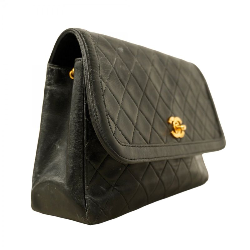 Chanel Shoulder Bag Matelasse Lambskin Black Gold Hardware Women