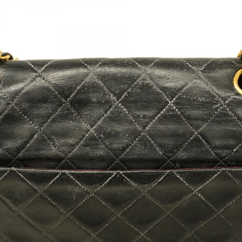 Chanel Shoulder Bag Matelasse Lambskin Black Gold Hardware Women