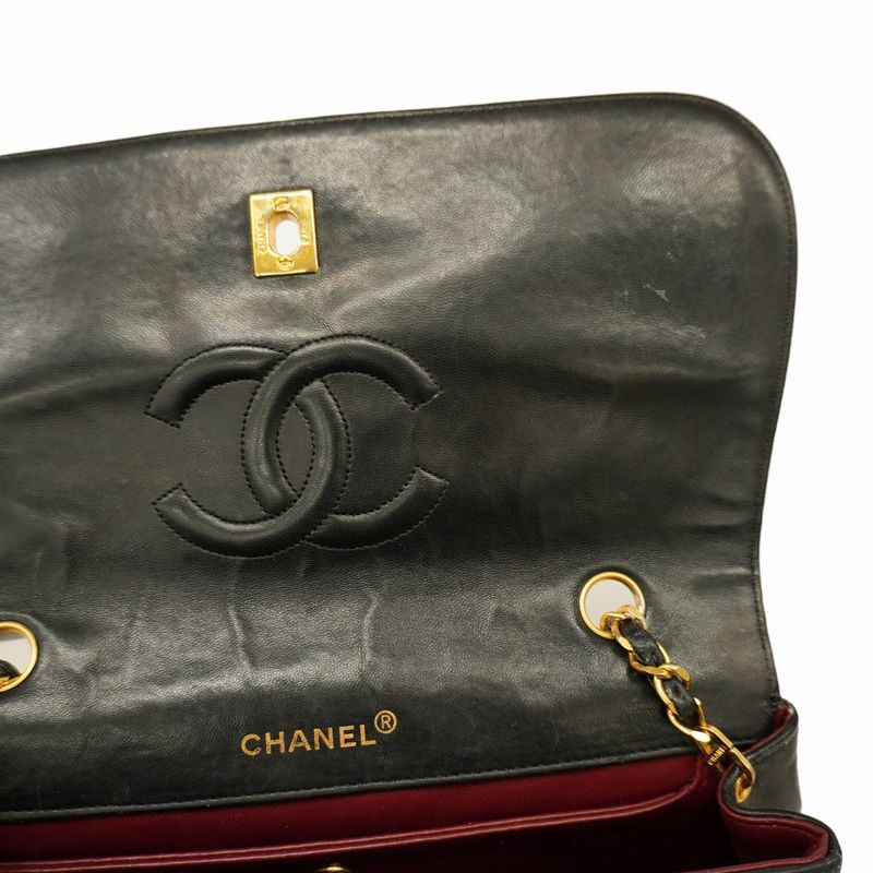 Chanel Shoulder Bag Matelasse Lambskin Black Gold Hardware Women
