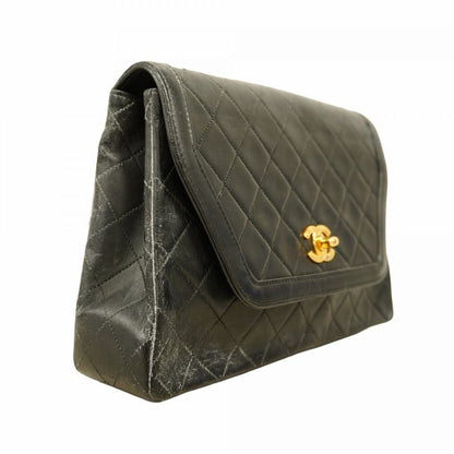 Chanel Shoulder Bag Matelasse Lambskin Black Gold Hardware Women