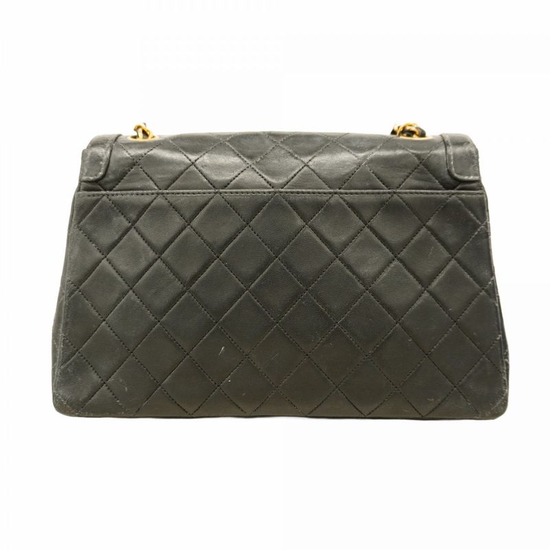 Chanel Shoulder Bag Matelasse Lambskin Black Gold Hardware Women
