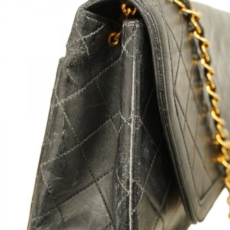 Chanel Shoulder Bag Matelasse Lambskin Black Gold Hardware Women