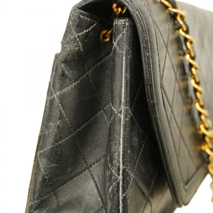 Chanel Shoulder Bag Matelasse Lambskin Black Gold Hardware Women