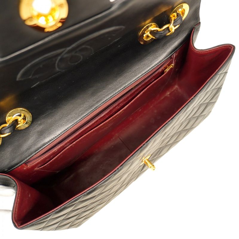 Chanel Shoulder Bag Deka Matelasse Lambskin Black Gold Hardware Women