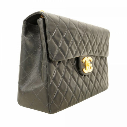 Chanel Shoulder Bag Deka Matelasse Lambskin Black Gold Hardware Women