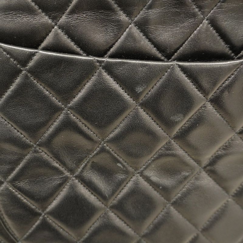 Chanel Shoulder Bag Deka Matelasse Lambskin Black Gold Hardware Women