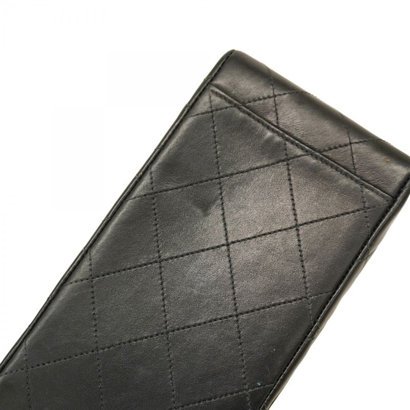 Chanel Shoulder Bag Deka Matelasse Lambskin Black Gold Hardware Women