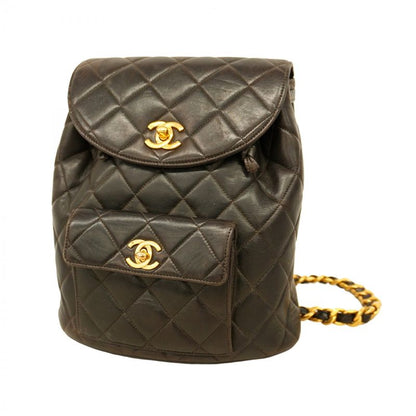 Chanel Backpack Daypack Matelasse Lambskin Black Gold Hardware Women