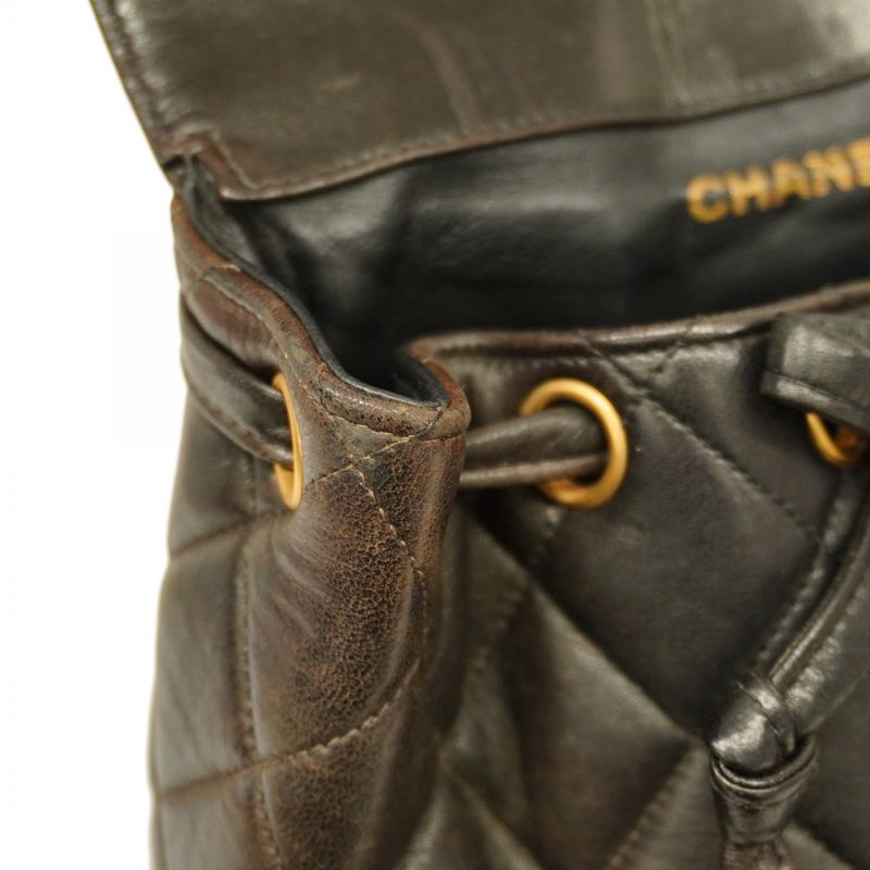 Chanel Backpack Daypack Matelasse Lambskin Black Gold Hardware Women