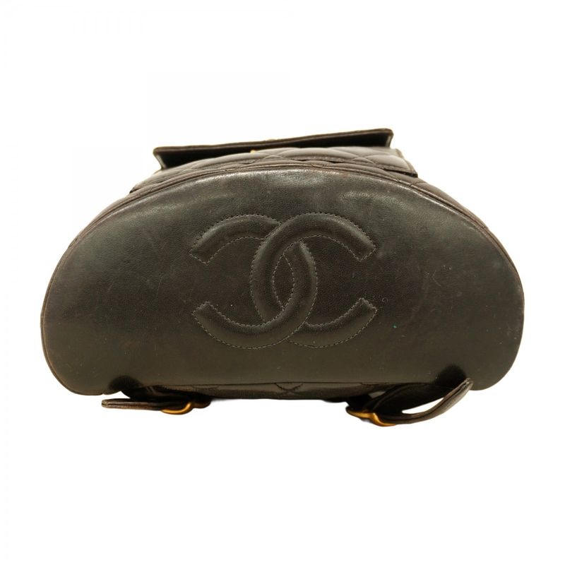 Chanel Backpack Daypack Matelasse Lambskin Black Gold Hardware Women