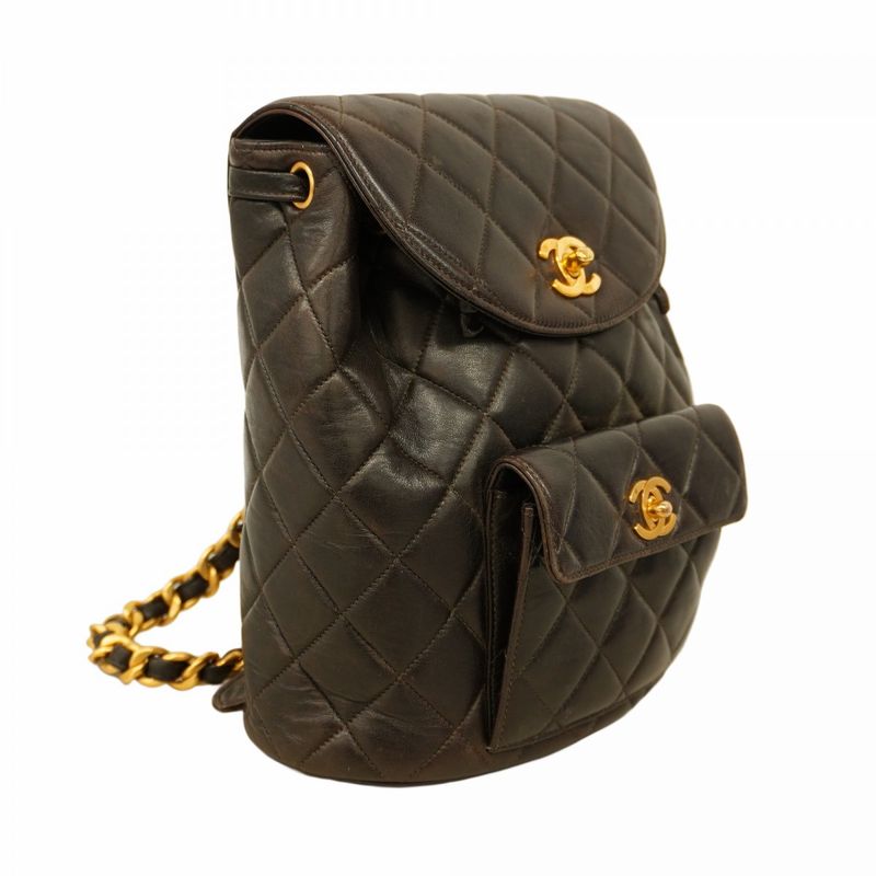 Chanel Backpack Daypack Matelasse Lambskin Black Gold Hardware Women