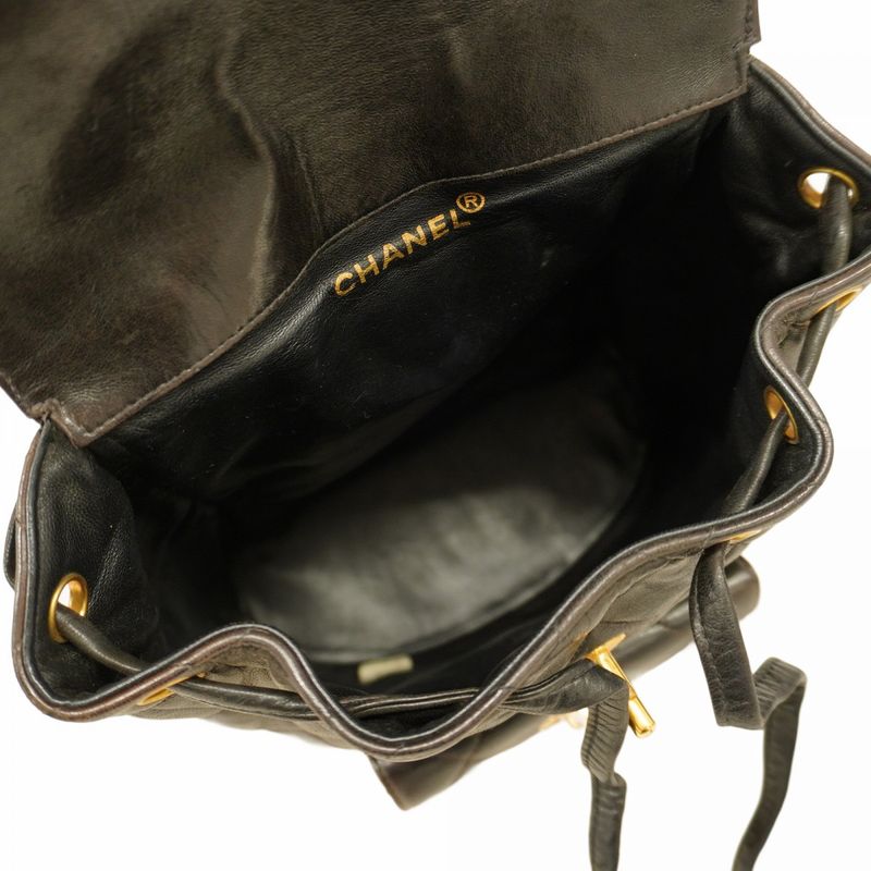 Chanel Backpack Daypack Matelasse Lambskin Black Gold Hardware Women