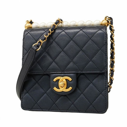 Chanel Shoulder Bag Matelasse Lambskin Navy Gold Hardware Women