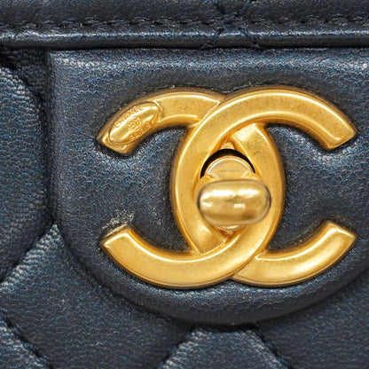 Chanel Shoulder Bag Matelasse Lambskin Navy Gold Hardware Women