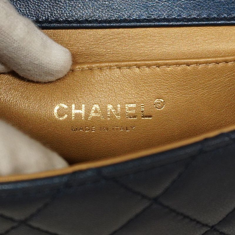 Chanel Shoulder Bag Matelasse Lambskin Navy Gold Hardware Women