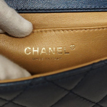 Chanel Shoulder Bag Matelasse Lambskin Navy Gold Hardware Women