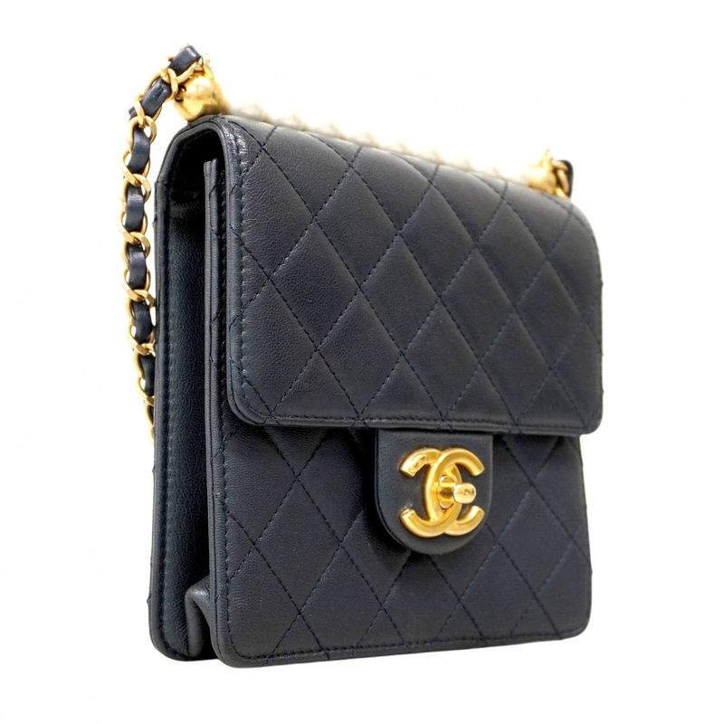 Chanel Shoulder Bag Matelasse Lambskin Navy Gold Hardware Women