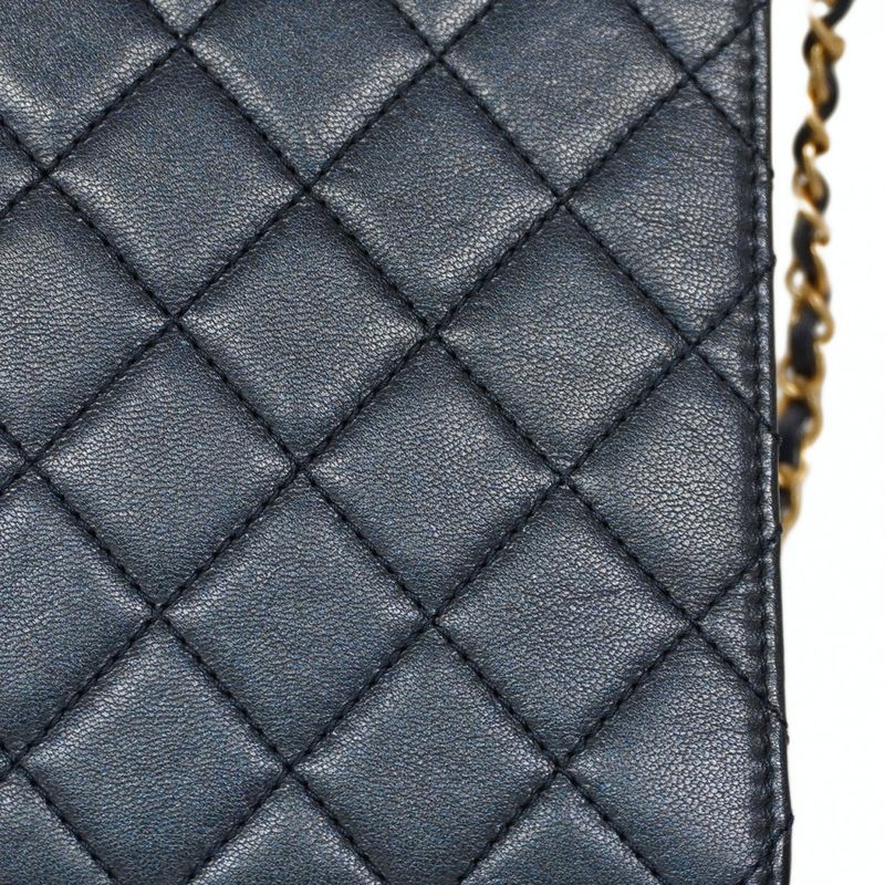 Chanel Shoulder Bag Matelasse Lambskin Navy Gold Hardware Women