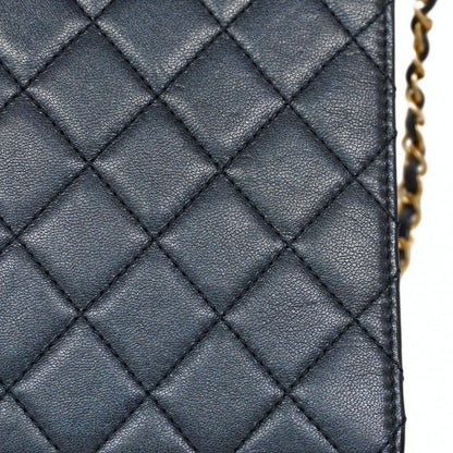 Chanel Shoulder Bag Matelasse Lambskin Navy Gold Hardware Women