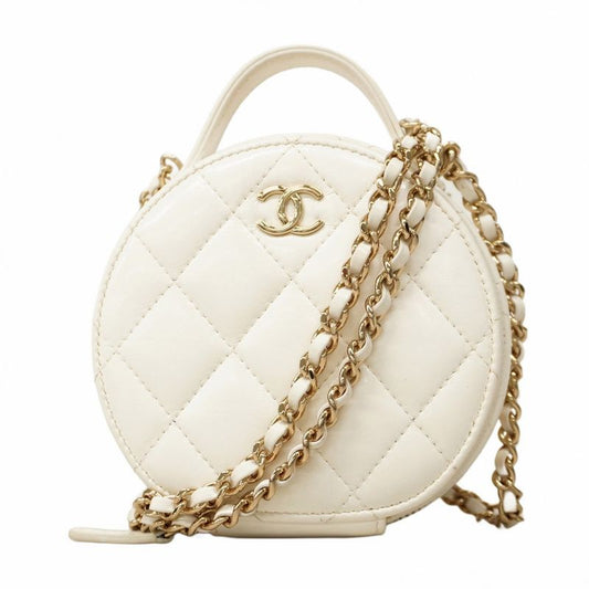 Chanel Shoulder Bag Matelasse Lambskin White Chien Pan Gold Hardware Women
