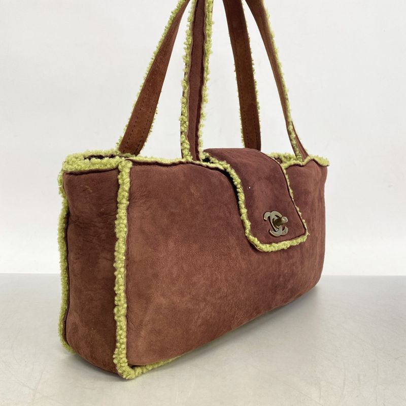 Chanel Handbag Mouton Brown Green Gold Hardware Women