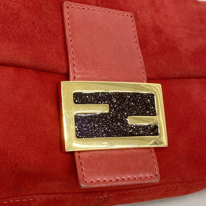 Fendi Handbag Mamma Bucket Suede Red Gold Hardware Women