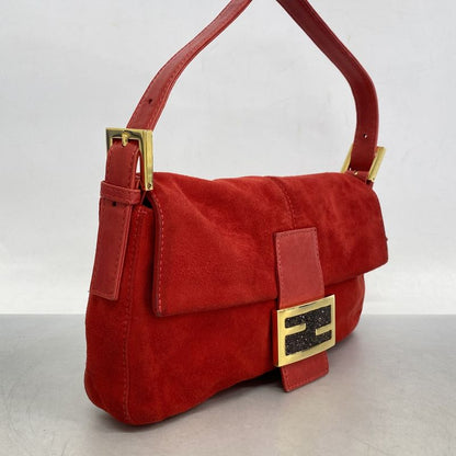 Fendi Handbag Mamma Bucket Suede Red Gold Hardware Women