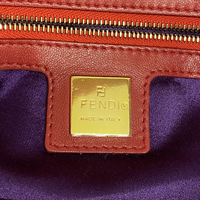 Fendi Handbag Mamma Bucket Suede Red Gold Hardware Women