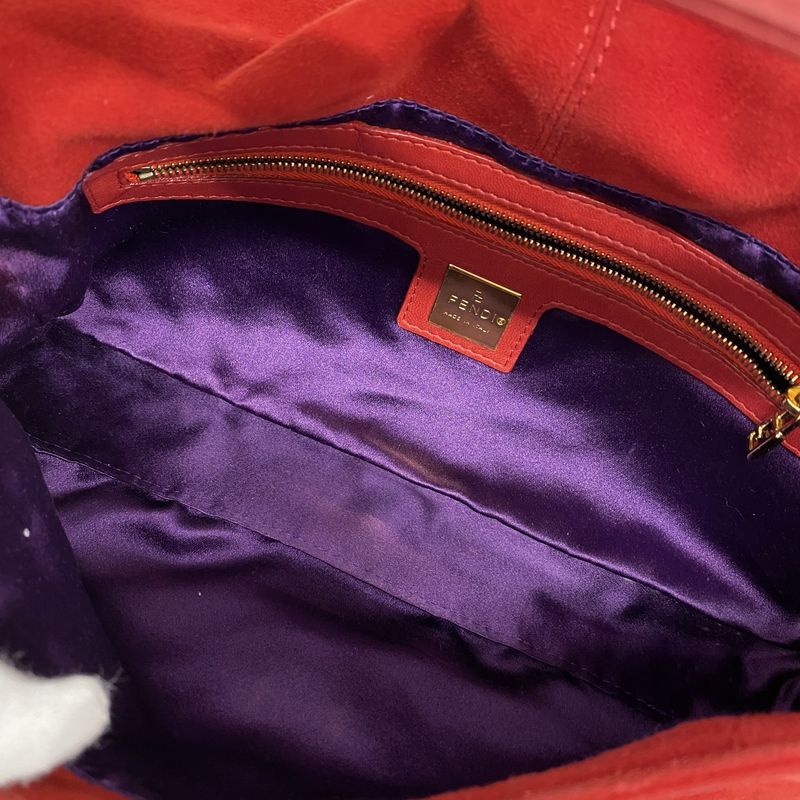 Fendi Handbag Mamma Bucket Suede Red Gold Hardware Women