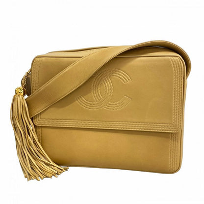 Chanel Shoulder Bag Lambskin Beige Gold Hardware Women
