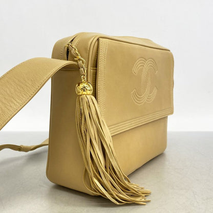 Chanel Shoulder Bag Lambskin Beige Gold Hardware Women