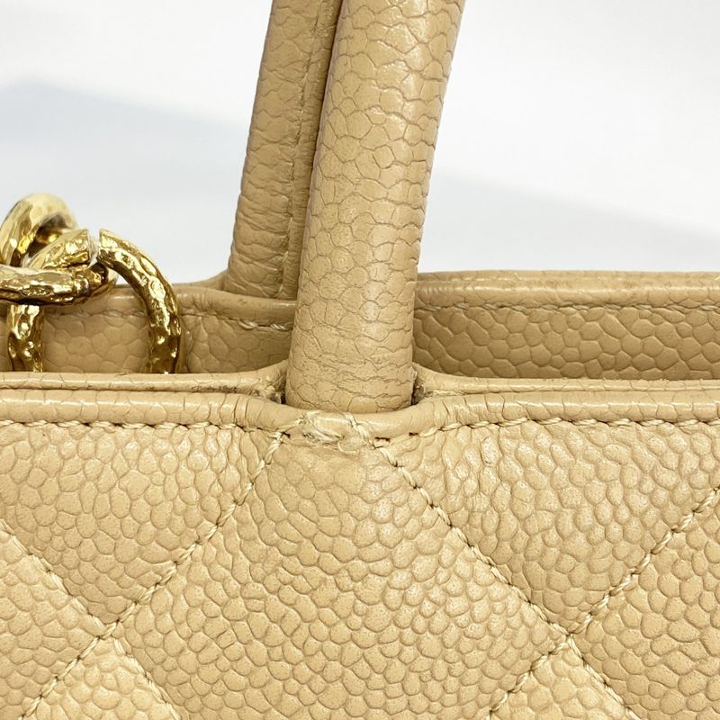 Chanel Tote Bag Revival Tote Caviar Skin Beige Gold Hardware Women's
