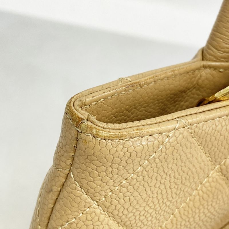 Chanel Tote Bag Revival Tote Caviar Skin Beige Gold Hardware Women's