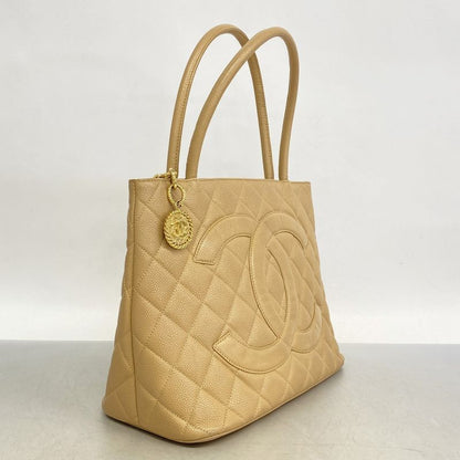 Chanel Tote Bag Revival Tote Caviar Skin Beige Gold Hardware Women's