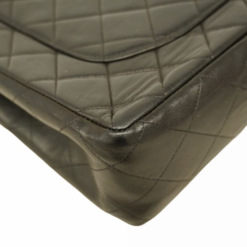 Chanel Shoulder Bag Deka Matelasse Lambskin Black Gold Hardware Women